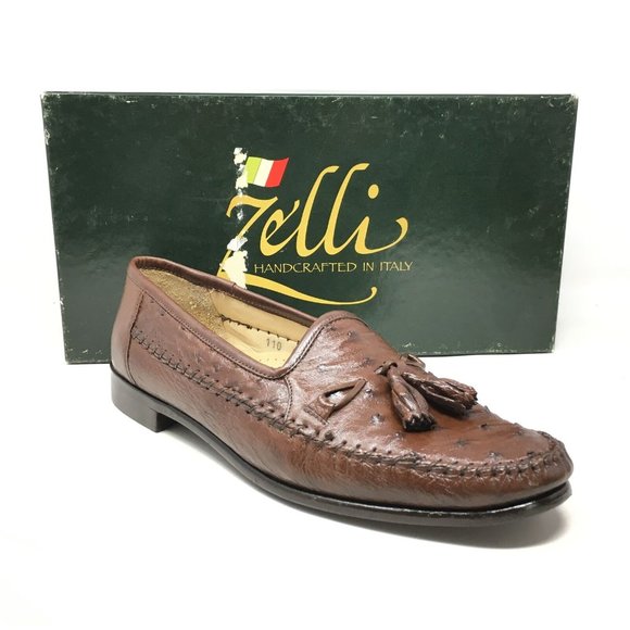 Zelli Loafers Shoes Size 9.5 Brown Full Ostrich main image 6